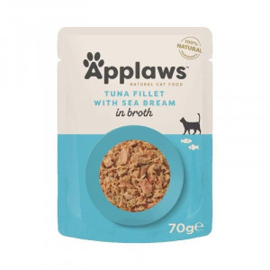 APPLAWS CAT POUCH TUNA SEABREAM konservi kaķiem Tuncis, jūras karūsa buljonā 70g